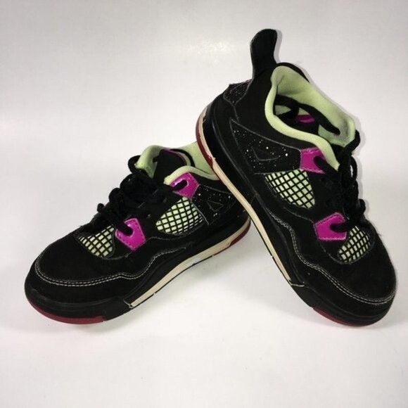 NIke Air Jordan Retro 4 Exclusive Fuchsia Lime Girl’s Basketball Shoes Size 10 - Picture 4 of 5